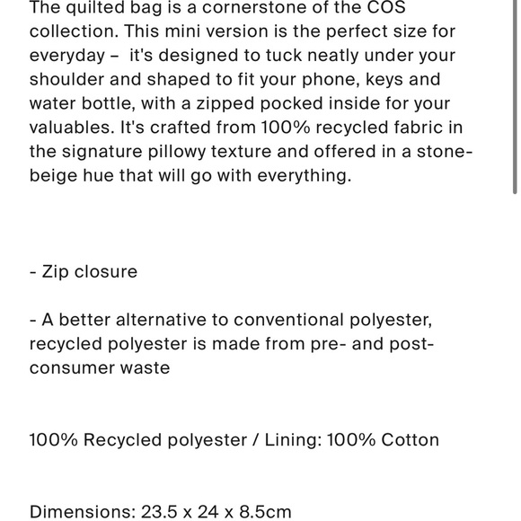 COS Bags Cos Quilted Mini Bag In Stone Nwt Poshmark